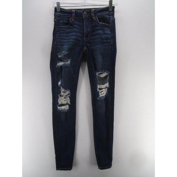 American Eagle Outfitters Denim - American Eagle Jeans 00 Jegging Super Stretch Denim Ripped Logo Dark